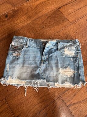Hollister Distressed Light Blue Denim Mini Skirt